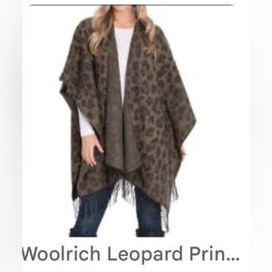 Woolrich Leopard Print Poncho with Fringe animal print